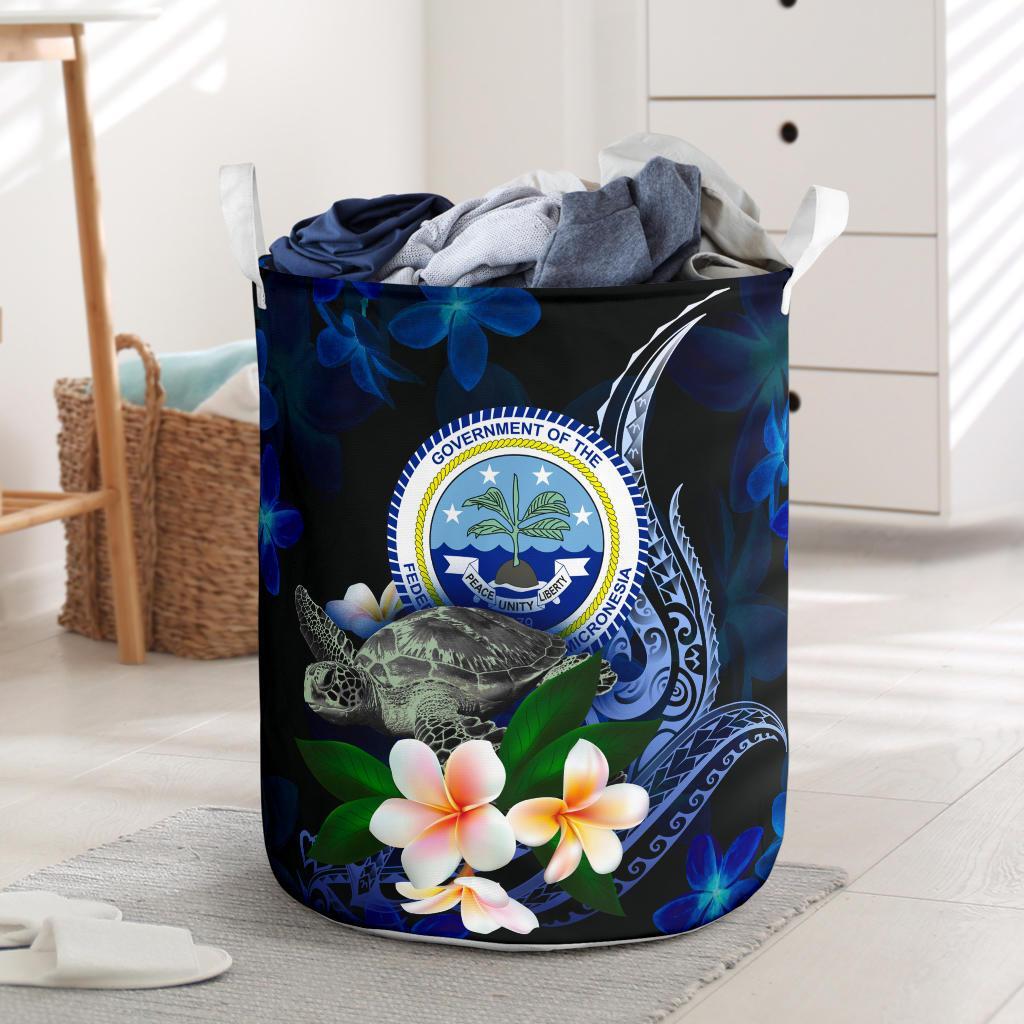 Federated States of Micronesia Laundry Basket - Turtle With Plumeria Flowers One Style One Size - Polynesian Pride