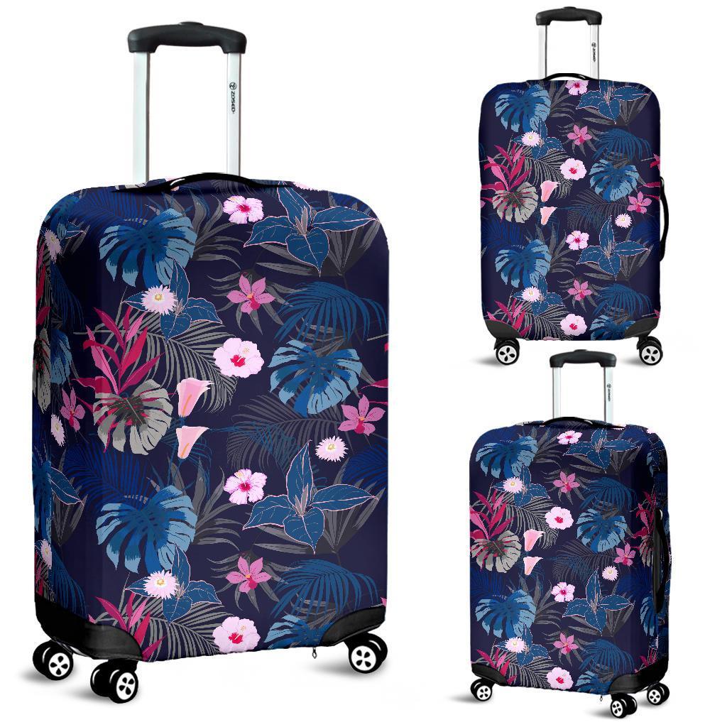 Tropical Palm Tree And Flower Luggage Cover White - Polynesian Pride
