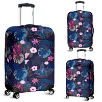 Tropical Palm Tree And Flower Luggage Cover White - Polynesian Pride