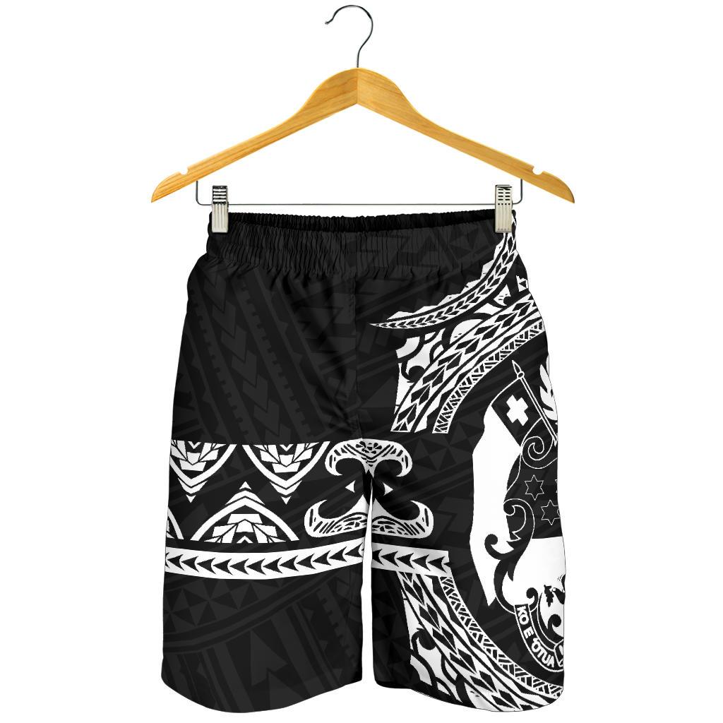 Tonga Polynesian All Over Print Men's Short - Black Version Black - White - Polynesian Pride