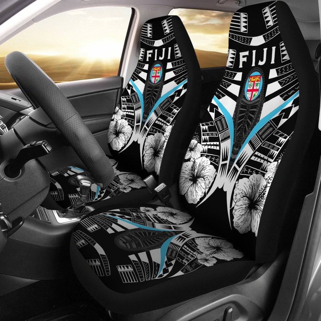 Fiji Car Seat Covers - Fiji Flag Hibiscus Polynesian Tattoo - K9 Universal Fit Black - Polynesian Pride