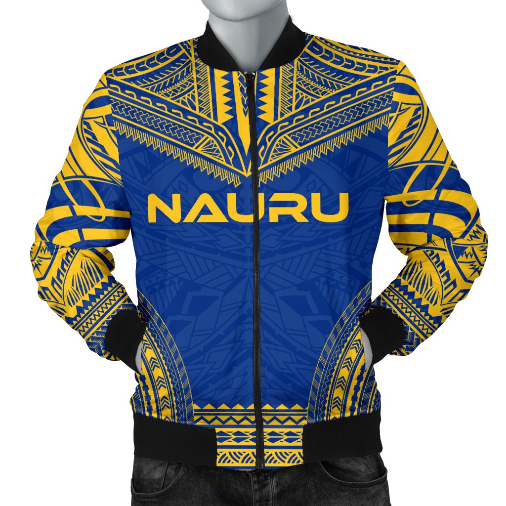 Nauru Flag Polynesian Chief Men's Bomber Jacket Blue - Polynesian Pride