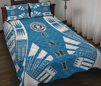 Northern Mariana Islands Quilt Bed Set - Northern Mariana Islands Seal & Polynesian White Tattoo Style - Polynesian Pride