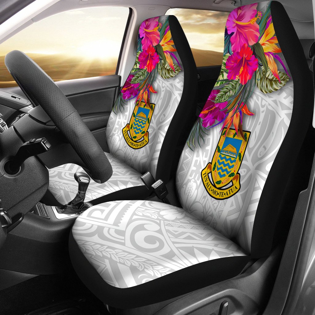 Tuvalu Car Seat Covers Polynesian Hibiscus White Pattern Universal Fit White - Polynesian Pride