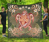 Hawaii Turtle Hibiscus Plumeria Premium Quilt - Jessi Style - AH Green - Polynesian Pride