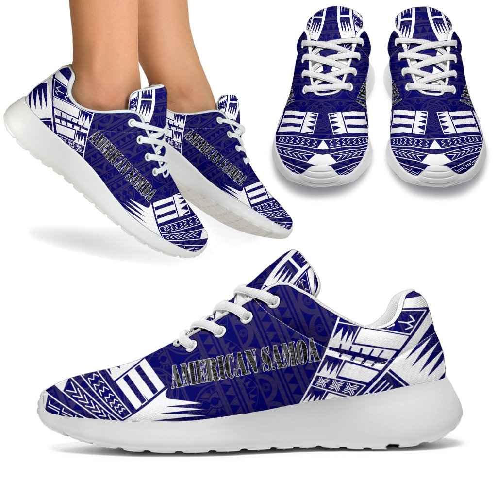 American Samoa Sport Sneakers - Polynesian Tattoo Flag White - Polynesian Pride