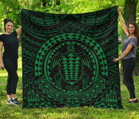Hawaiian Kakau Honu Arc Green Polynesian Premium Quilt Green - Polynesian Pride