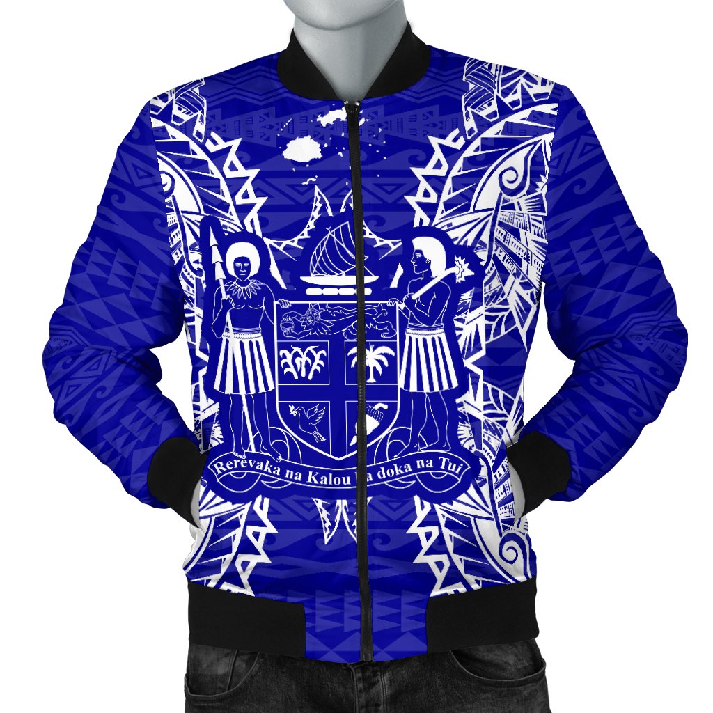 Fiji Polynesian Men's Bomber Jacket Map Blue Blue - Polynesian Pride