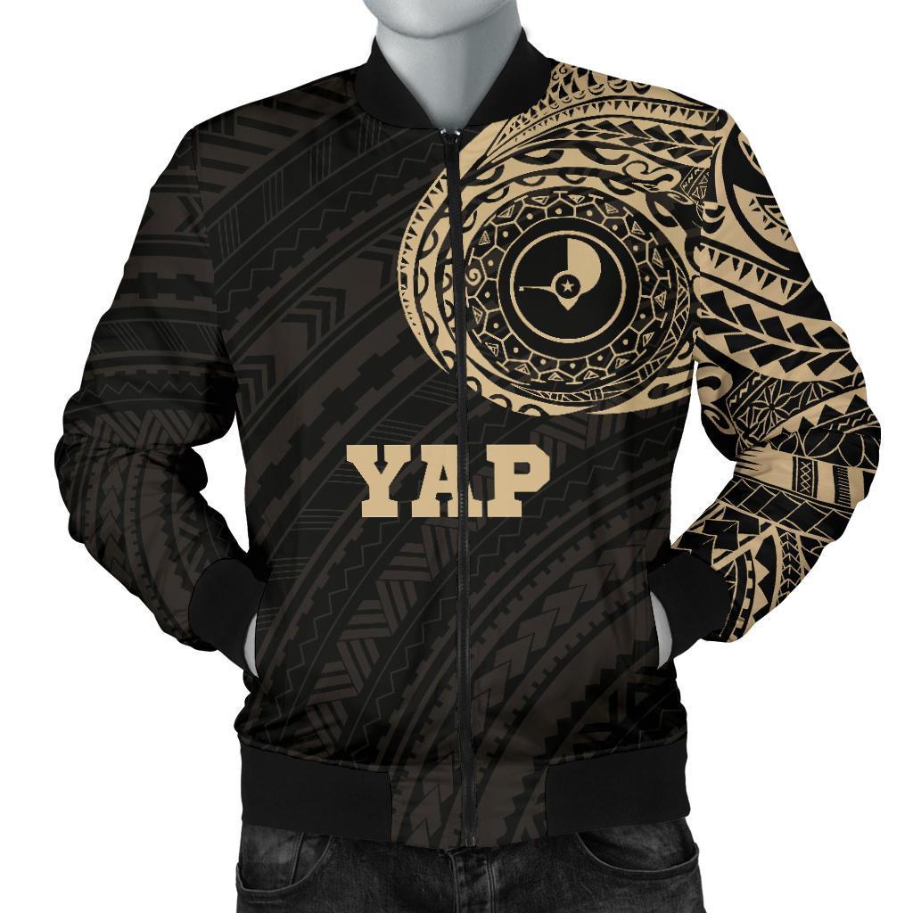 Yap Micronesia Tattoo Men's Bomber Jacket Black - Polynesian Pride