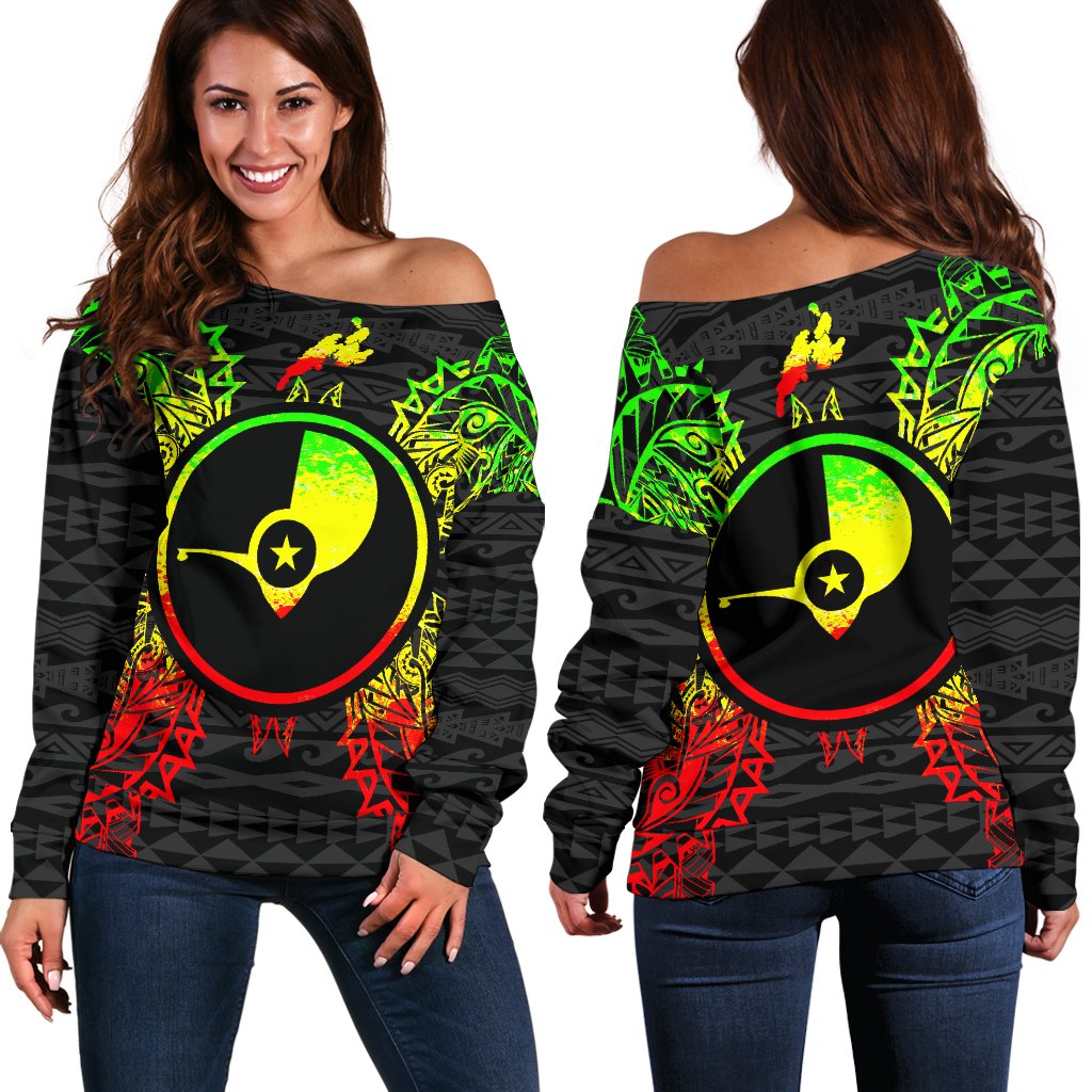 Yap Polynesian Shoulder Sweater Map Reggae Art - Polynesian Pride