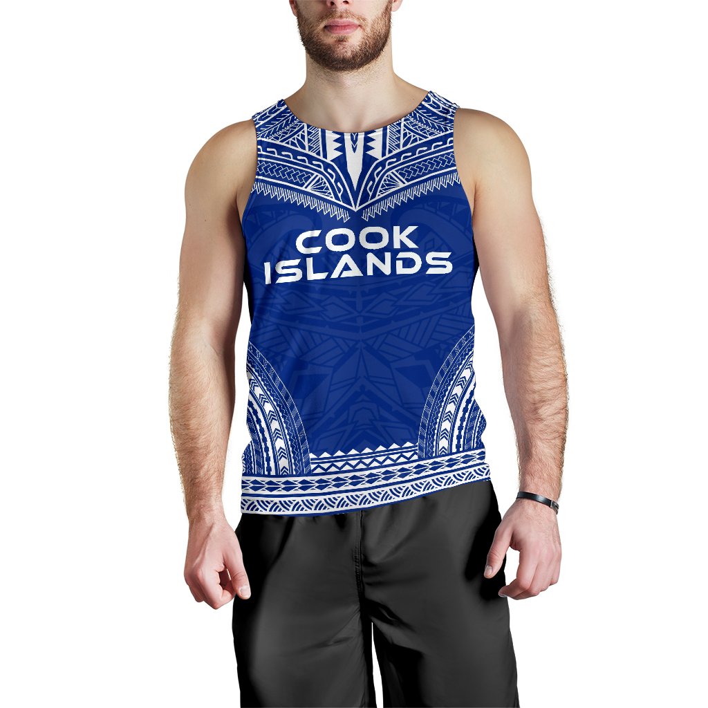 Cook Islands Men's Tank Top - Polynesian Chief Flag Version Blue - Polynesian Pride