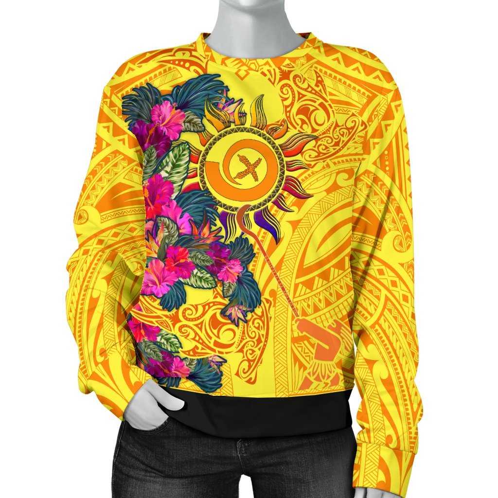 Polynesian Women's sweaters - Vanuatu Symbols With Hibiscus Unisex Yellow - Polynesian Pride