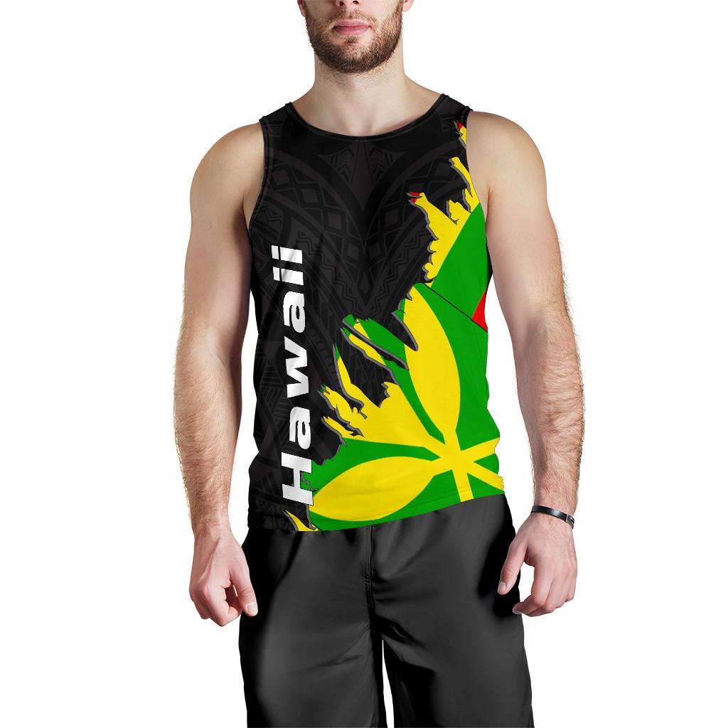 Hawaii Men's Tank Top - Wrap Style Black & Green - Polynesian Pride