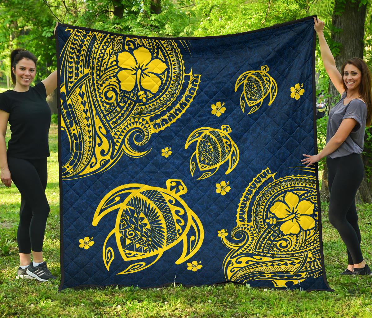 Hawaii Turtle Polynesian Premium Quilt - Kala Style Blue - Polynesian Pride