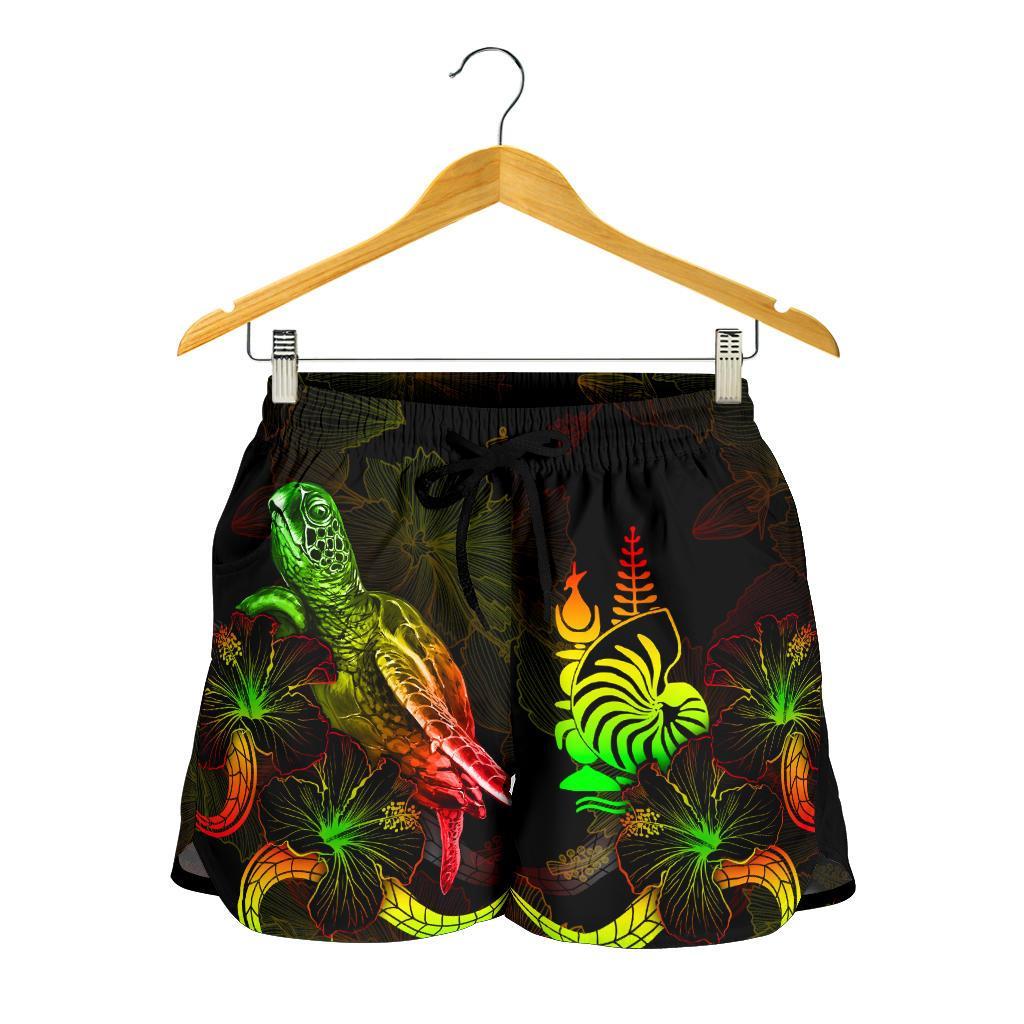 New Caledonia Polynesian Women's Shorts - Turtle With Blooming Hibiscus Reggae - Polynesian Pride
