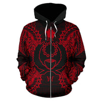 Pohnpei Polynesian All Over Zip up Hoodie Map Red - Polynesian Pride