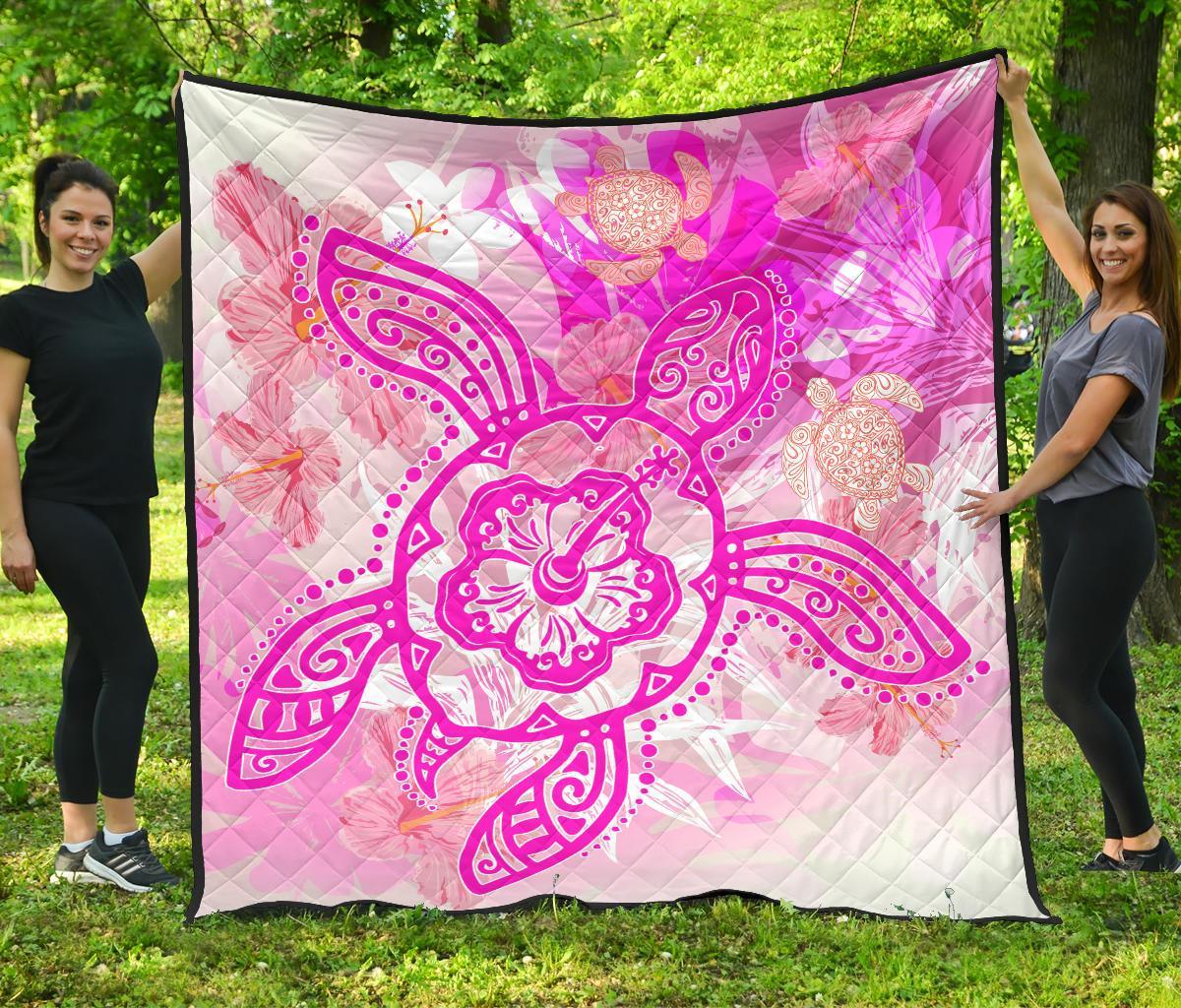 Hawaii Turtle Hibiscus Premium Quilt - Dreamy Style - AH Pink - Polynesian Pride