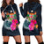 Fiji Polynesian Women's Hoodie Dress - Tropical Flower Blue - Polynesian Pride