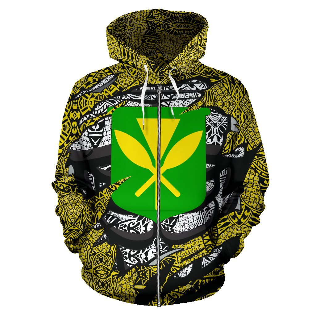 Polynesian Kanaka Maoli Hawaii Zip Hoodie Yellow - Polynesian Pride