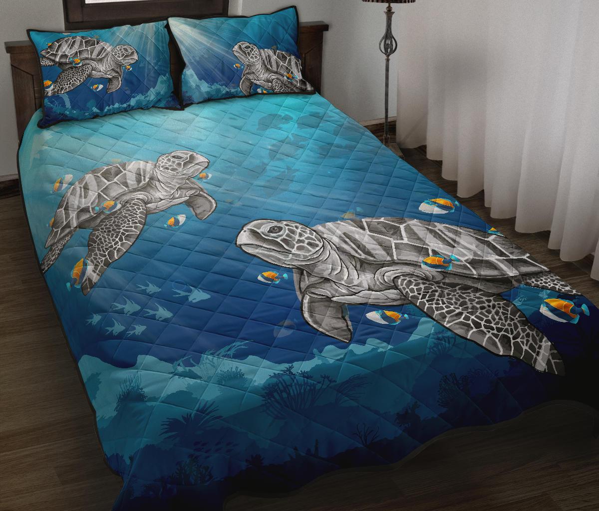 Hawaii Quilt Bed Set - Turtle And Humuhumunukunukuapua'a Quilt Bed Set - Polynesian Pride