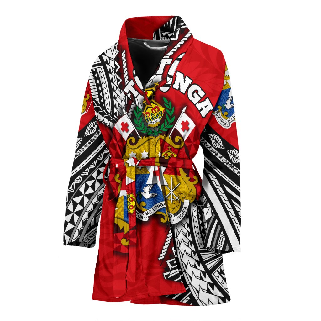 Tonga Rugby Women Bath Robe Polynesian Style Pinwheel Women's Bath Robe Universal Fit Red - Polynesian Pride