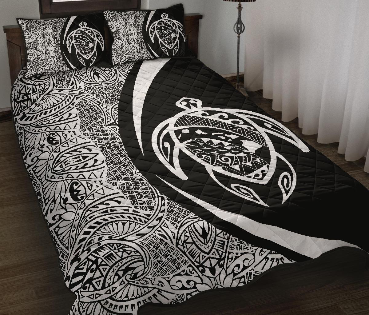 Hawaii Turtle Map Polynesian Quilt Bed Set - White - Circle Style - Polynesian Pride
