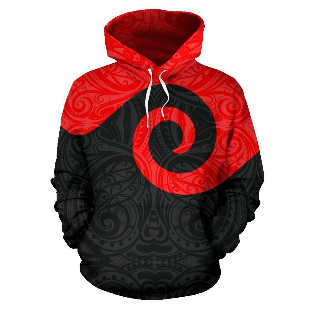 New Zealand Maori Koru All Over Print Hoodie Unisex Black - Polynesian Pride