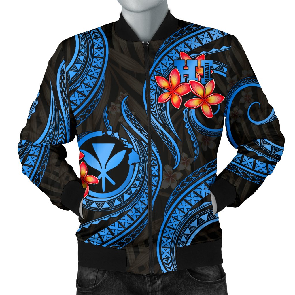 Polynesian Hawaii Men Bomber Jacket - Blue Plumeria - Polynesian Pride