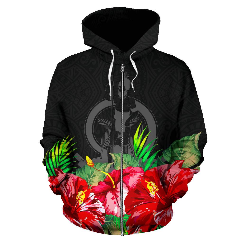 Vanuatu Polynesian Zip Hoodie Black Hibiscus - Polynesian Pride