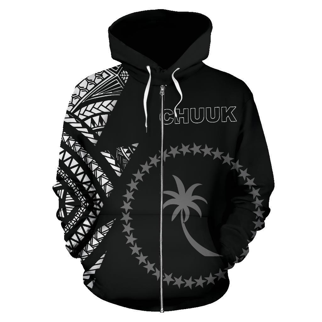 Chuuk Pattern All Over Zip up Hoodie Black Style FSM - Polynesian Pride