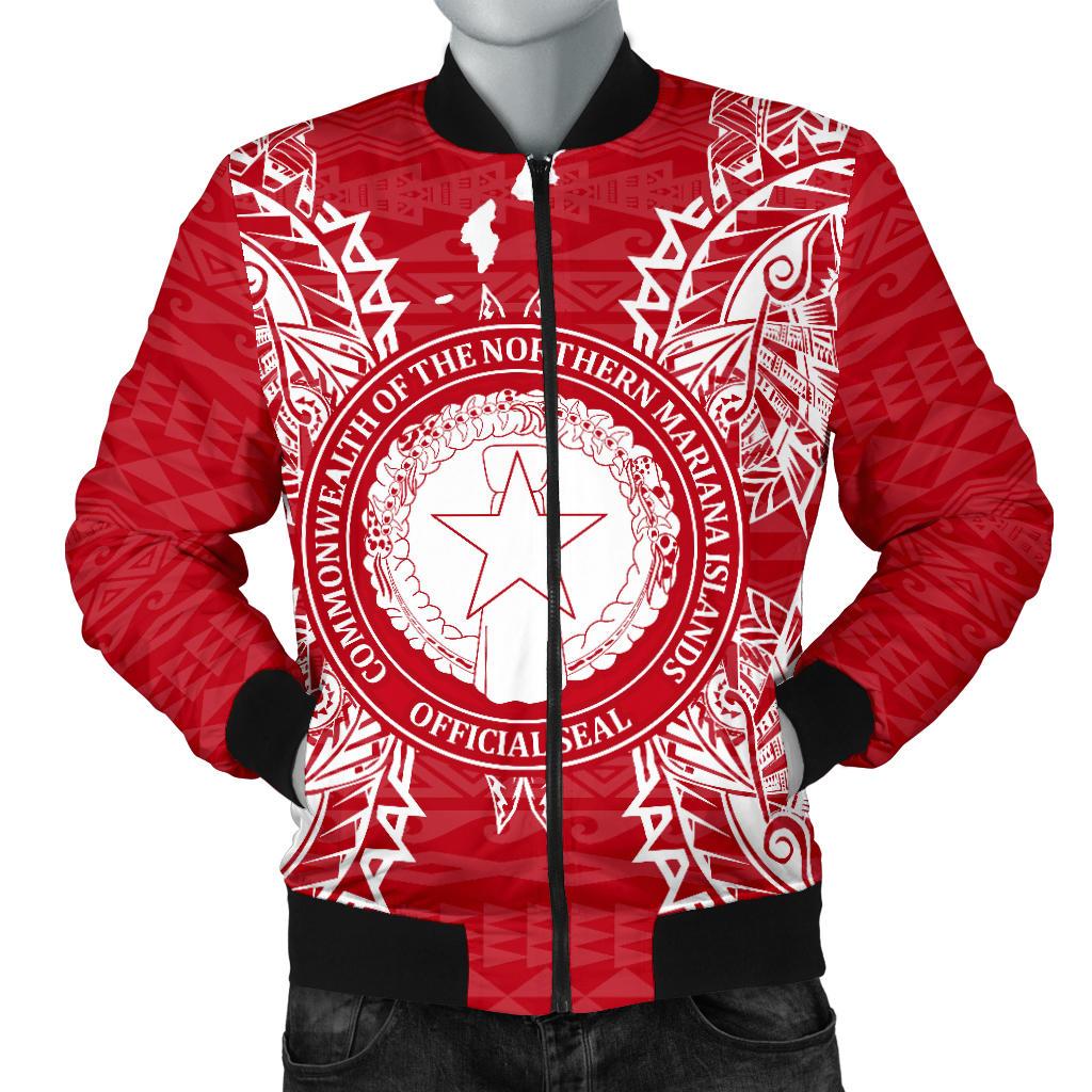 Northern Mariana Islands Polynesian Men's Bomber Jacket Map Red White Red - Polynesian Pride