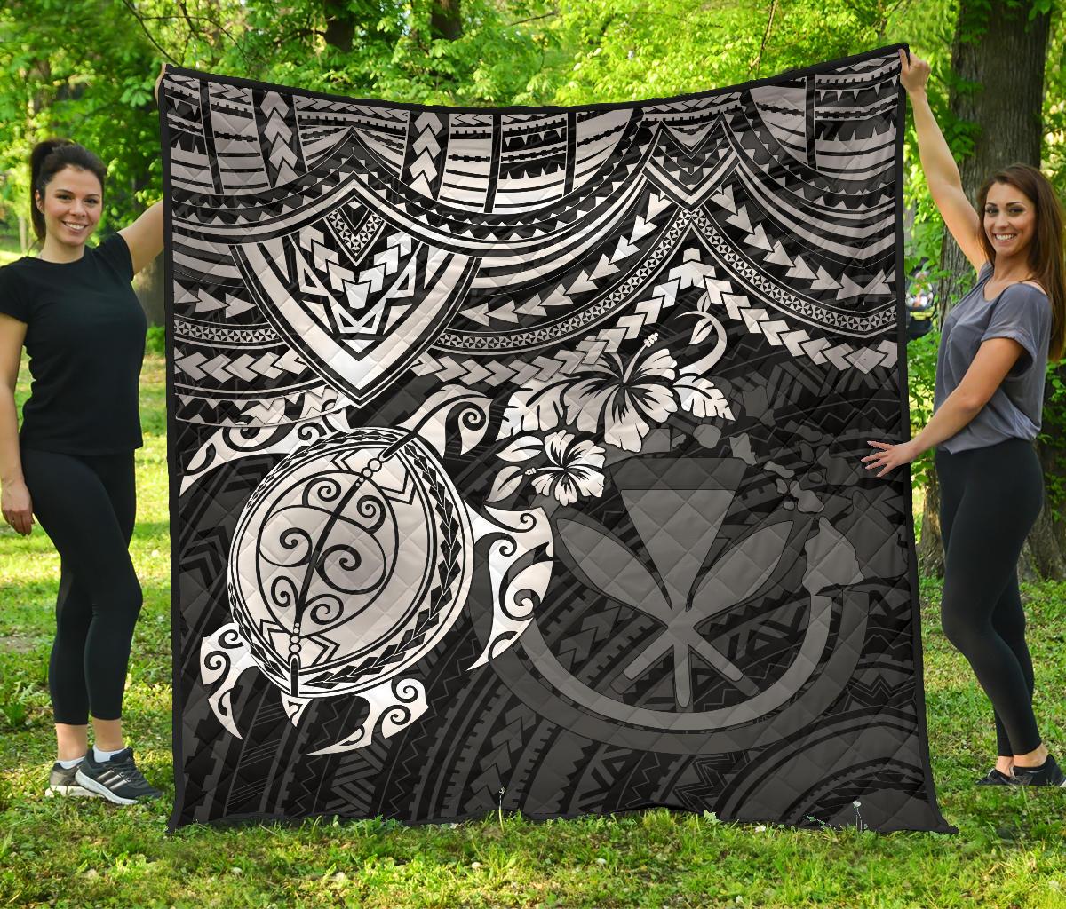 Hawaii Polynesian Premium Quilt - Kanaka Maoli & White Turtle Hibiscus - Polynesian Pride