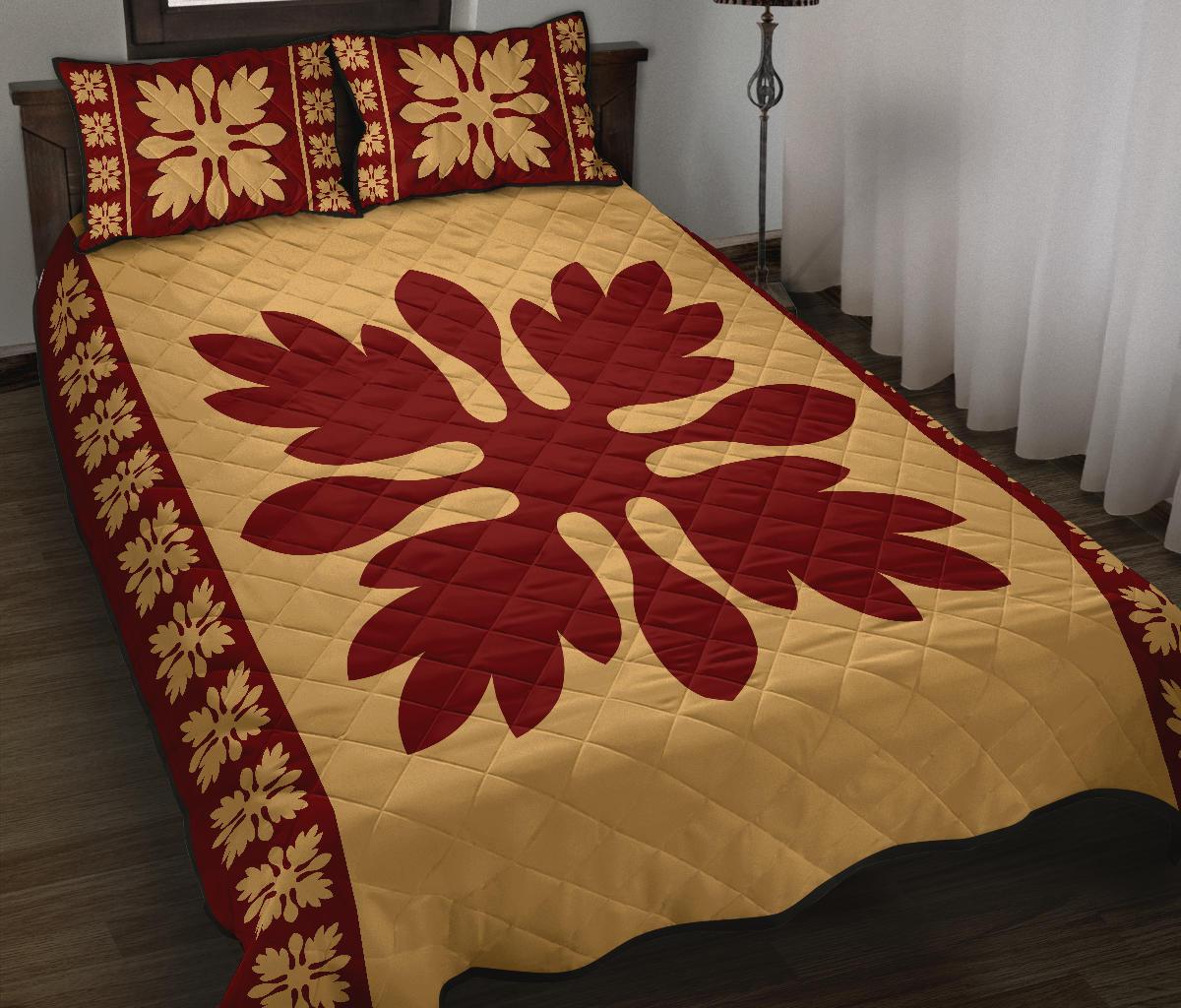 Hawaiian Quilt Pattern Palm Tree New Quilt Bed Set - Polynesian Pride