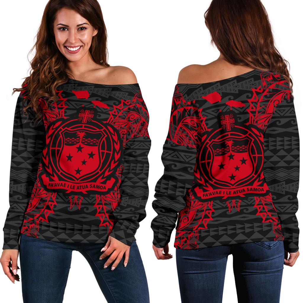Samoa Polynesian Shoulder Sweater Map Red Red - Polynesian Pride