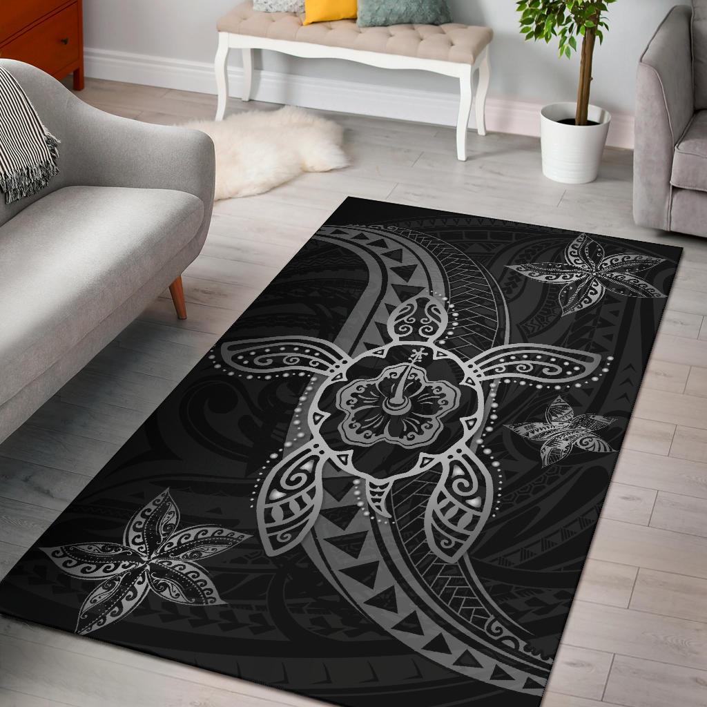 Kanaka Map Hibiscus Plumeria Turtle Art Polynesian Area Rug Gray AH Rug Gray - Polynesian Pride