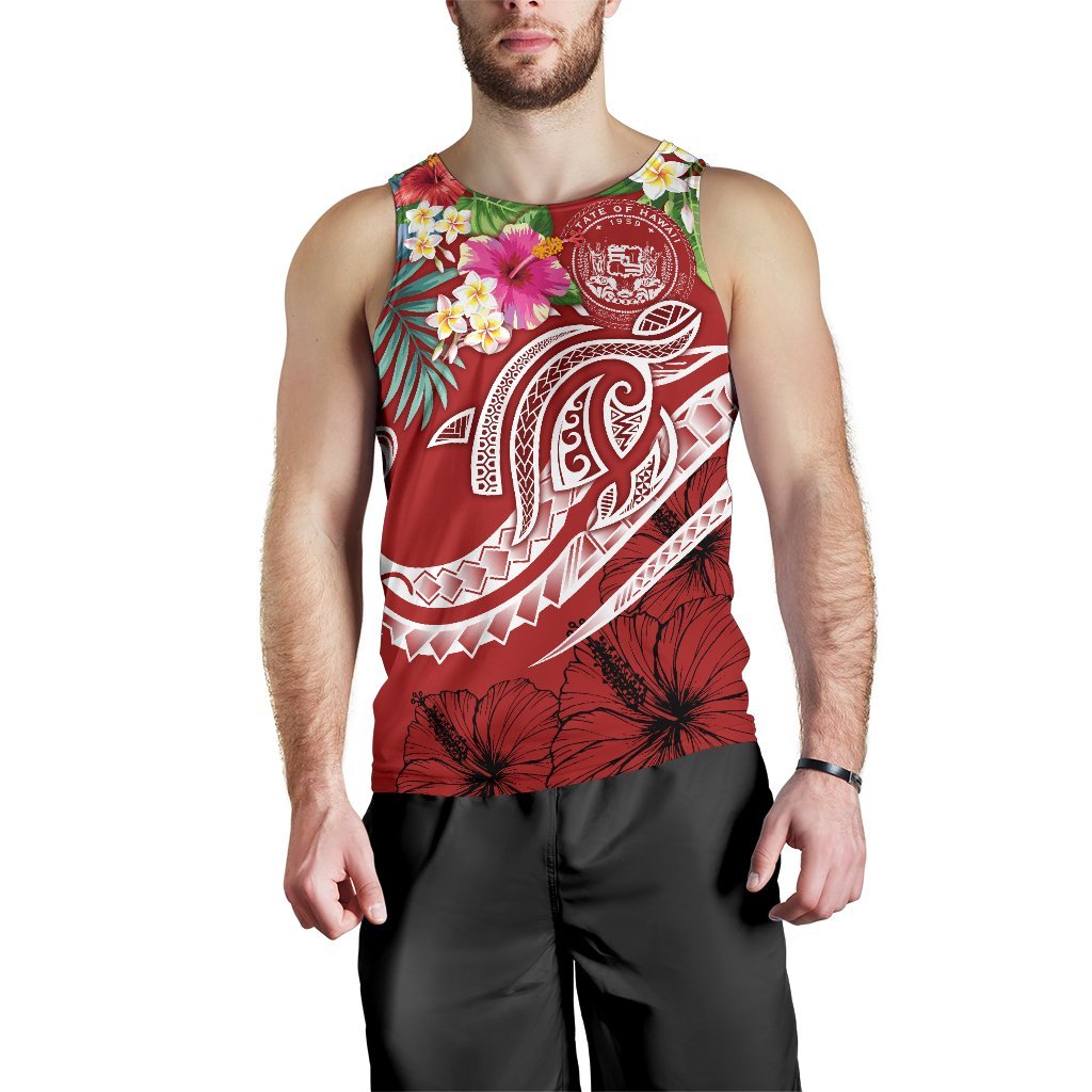 Polynesian Hawaii Men's Tank Top - Summer Plumeria (Red) - Polynesian Pride