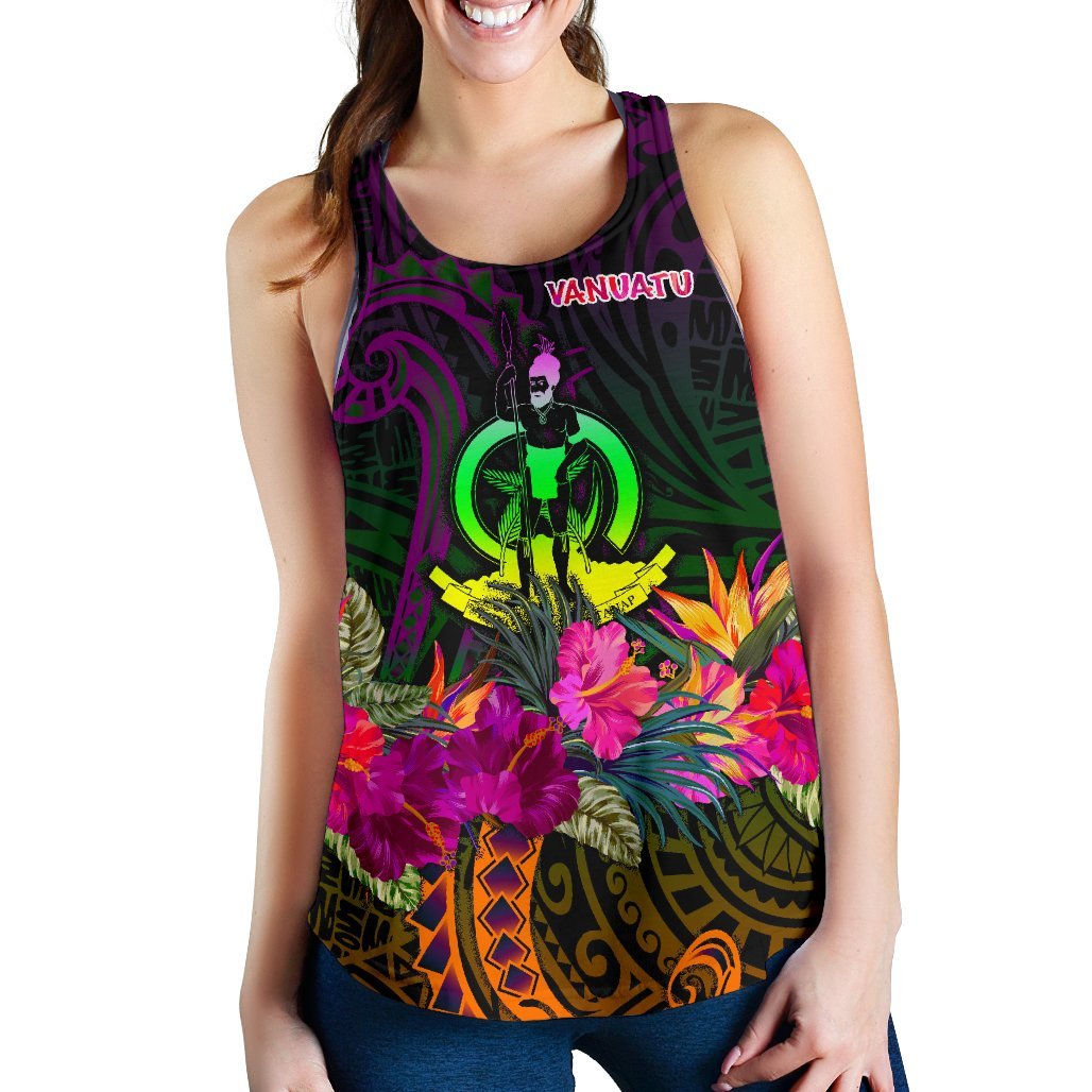 Vanuatu Women's Racerback Tank - Summer Hibiscus Art - Polynesian Pride