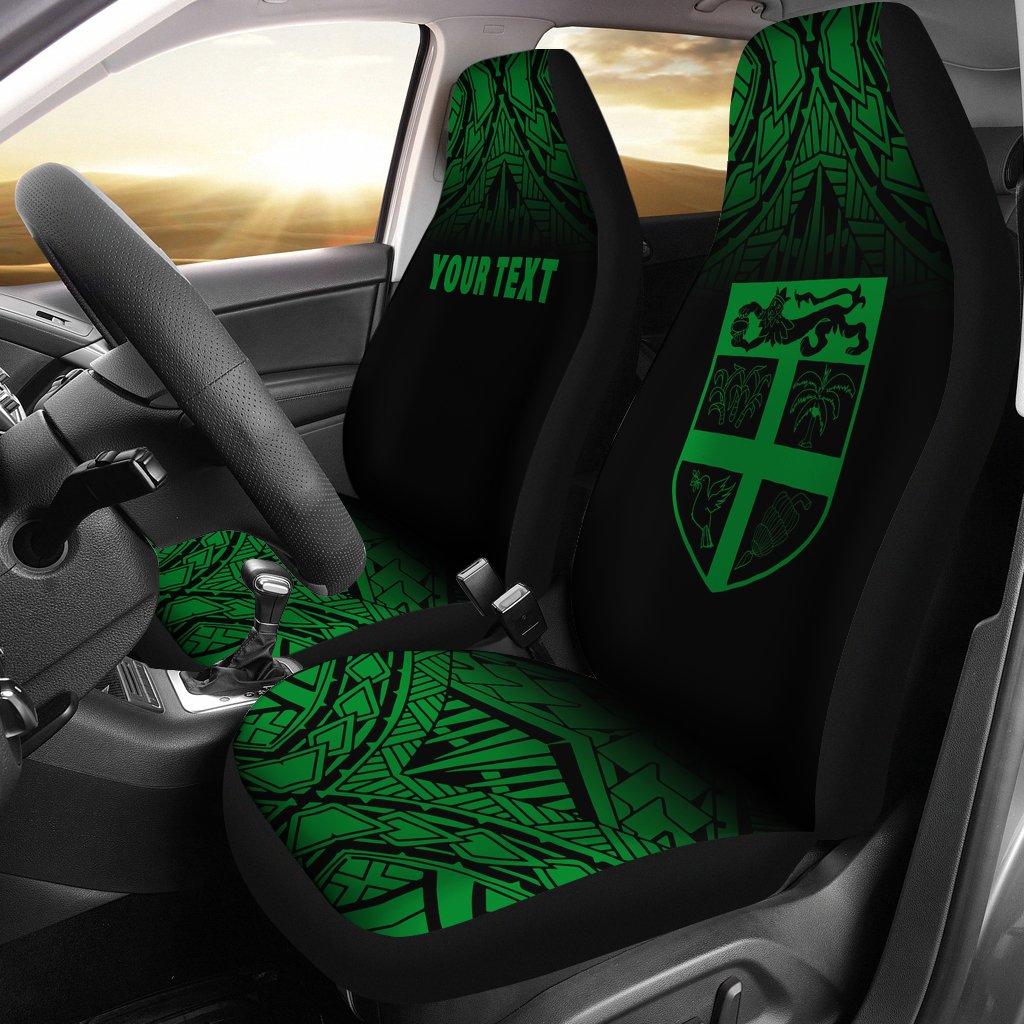 Fiji Tapa Custom Personalised Car Seat Covers - Fiji Flag Polynesian Tattoo Fog Green Universal Fit Green - Polynesian Pride