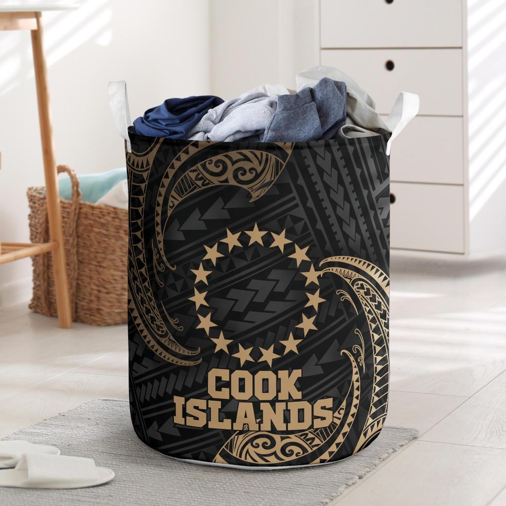 Cook Islands Polynesian Laundry Basket - Gold Tribal Wave One Style One Size Black - Polynesian Pride