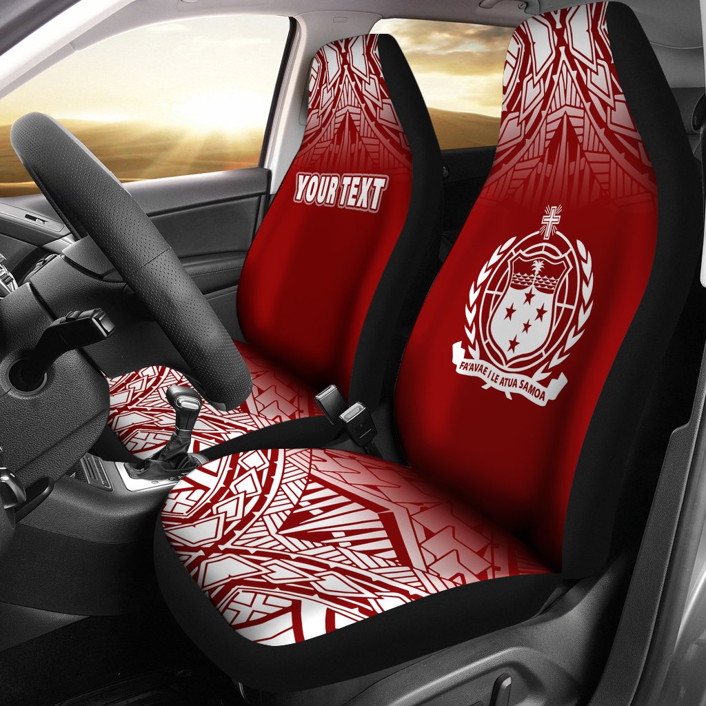 Samoa Custom Personalised Car Seat Covers - Samoa Coat Of Arms Polynesian Tattoo Fog Red Universal Fit Red - Polynesian Pride