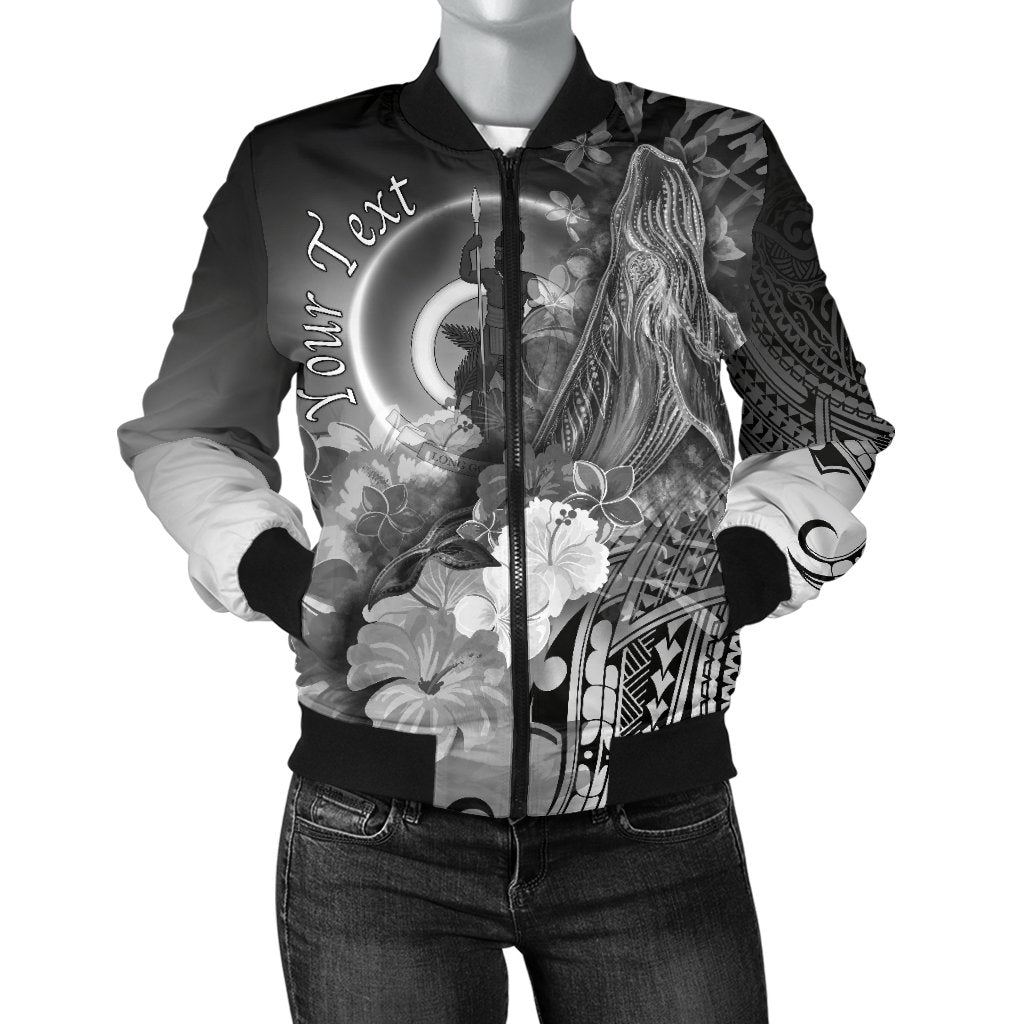 Vanuatu Custom Personalised Wonem's Bomber Jacket - Humpback Whale with Tropical Flowers (White) White Unisex - Polynesian Pride