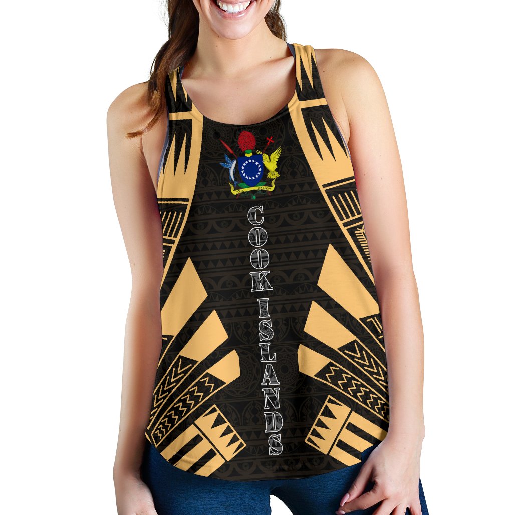 Cook Islands Women Racerback Tank - Polynesian Tattoo Gold Gold - Polynesian Pride