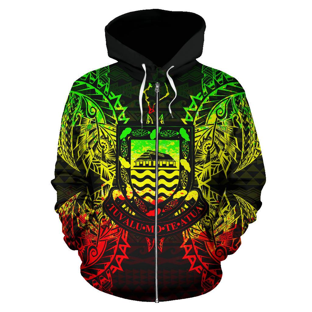 Tuvalu Polynesian All Over Zip up Hoodie Map Reggae - Polynesian Pride