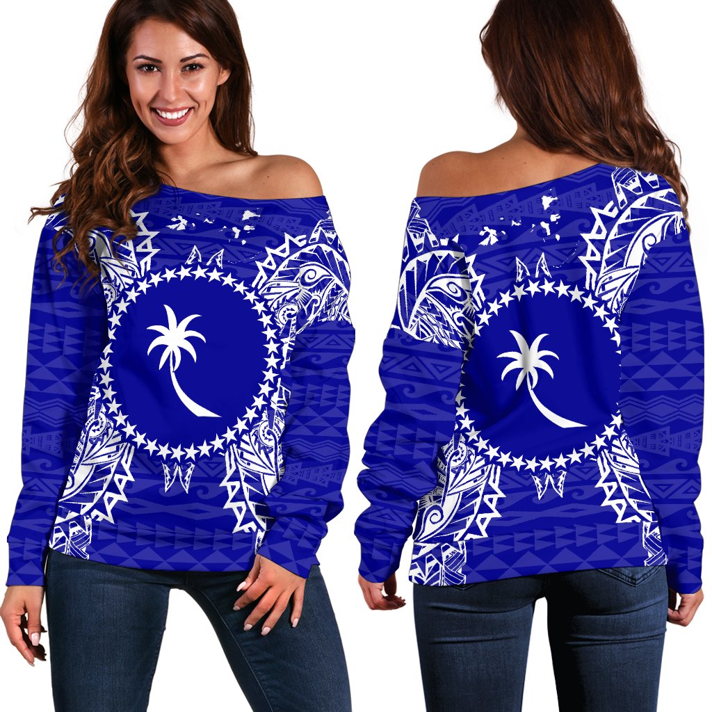 Chuuk Polynesian Shoulder Sweater Map Blue Blue - Polynesian Pride