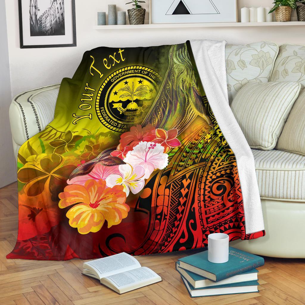 Federated States of Micronesia Custom Personalised Premium Blankets - Humpback Whale with Tropical Flowers (Yellow) White - Polynesian Pride