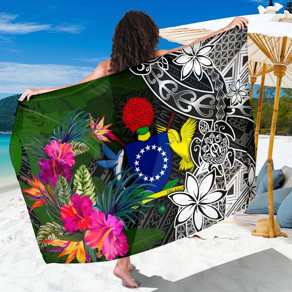 Cook Islands Sarong - Turtle Plumeria Banana Leaf Sarong One Size Black - Polynesian Pride