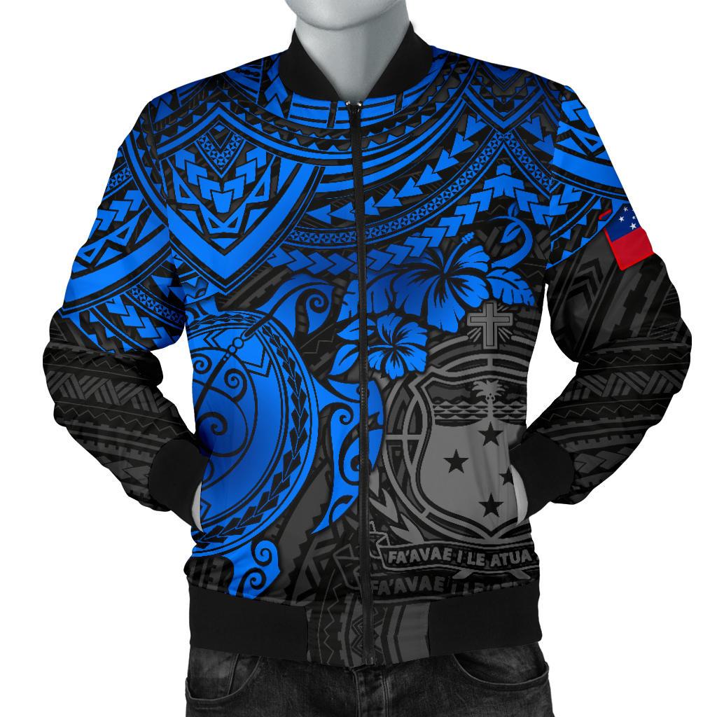 Samoa Polynesian Bomber Jacket (Men) - Blue Turtle Blue - Polynesian Pride