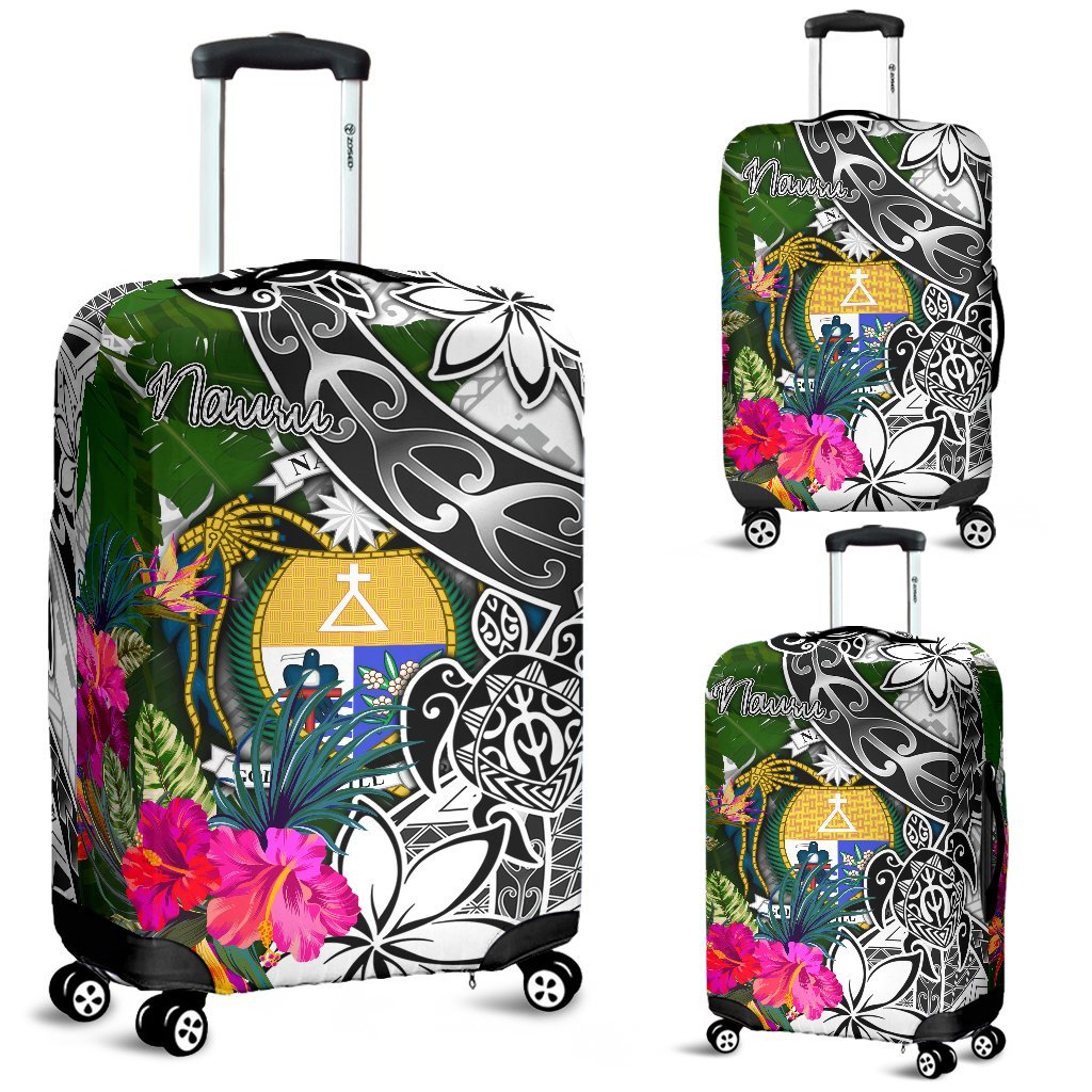 Nauru Luggage Covers White - Turtle Plumeria Banana Leaf Crest White - Polynesian Pride