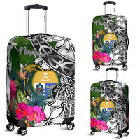 Nauru Luggage Covers White - Turtle Plumeria Banana Leaf Crest White - Polynesian Pride