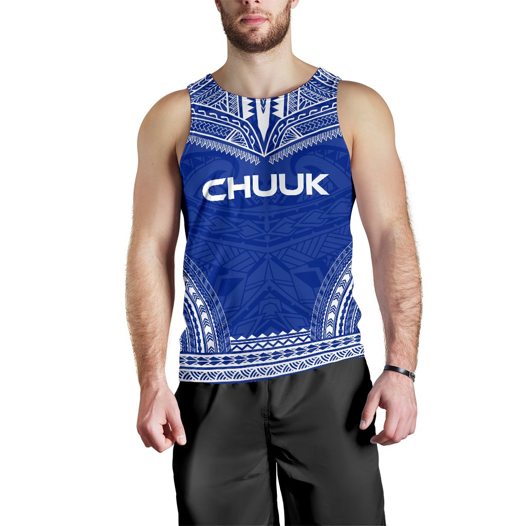 Chuuk Men's Tank Top - Polynesian Chief Flag Version Blue - Polynesian Pride